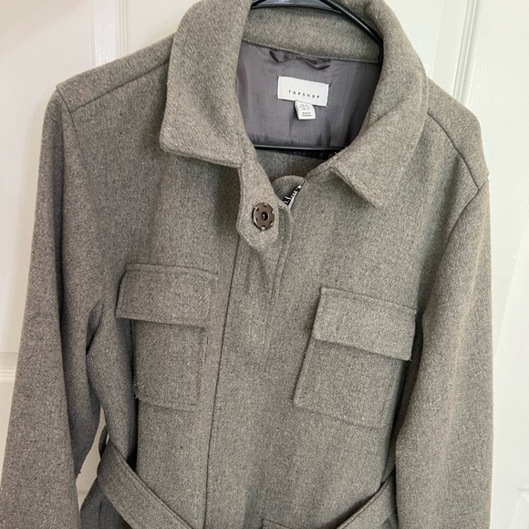 Topshop longline belted utility coat in gray size US 4 - Picture 10 of 12
